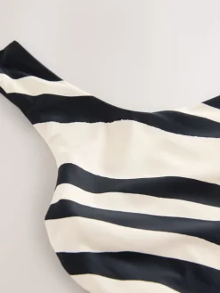 Next Cream/Black Stripe One Shoulder Tummy Control Swimsuit Clearance