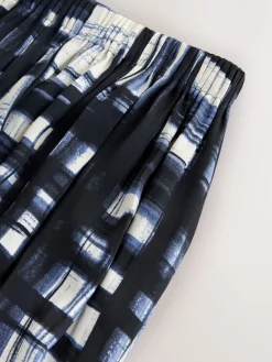 Next Satin Pleated Maxi Skirt Cream/Navy Check Sale