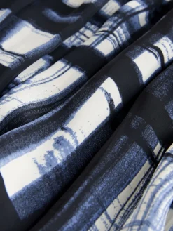 Next Satin Pleated Maxi Skirt Cream/Navy Check Sale