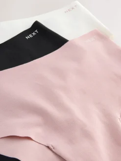 Next High Waist High Leg Cotton Rich No VPL Knickers 3 Pack Cream/Pink/Black Sale