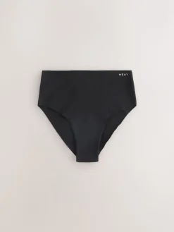 Next High Waist High Leg Cotton Rich No VPL Knickers 3 Pack Cream/Pink/Black Sale