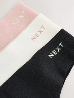 Next Thong Cotton Rich No VPL Knickers 3 Pack Cream/Pink/Black Outlet