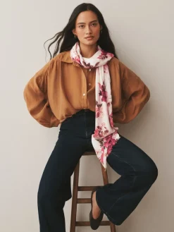 Next Cream/Red Floral Print Lightweight Scarf Sale