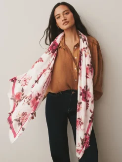 Next Cream/Red Floral Print Lightweight Scarf Sale