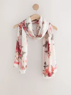 Next Cream/Red Floral Print Lightweight Scarf Sale