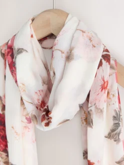 Next Cream/Red Floral Print Lightweight Scarf Sale