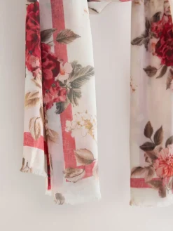 Next Cream/Red Floral Print Lightweight Scarf Sale