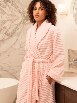 Cyberjammies Striped Sealskin Fleecy Dressing Gown Pink Hot