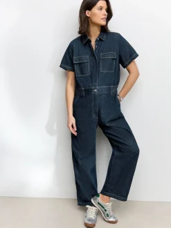 Next Dark Blue 100% Cotton Maternity Denim Boilersuit Outlet