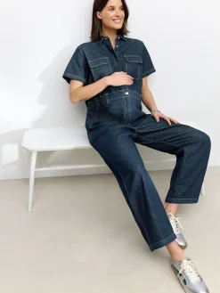 Next Dark Blue 100% Cotton Maternity Denim Boilersuit Outlet