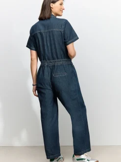 Next Dark Blue 100% Cotton Maternity Denim Boilersuit Outlet