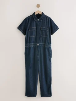 Next Dark Blue 100% Cotton Maternity Denim Boilersuit Outlet