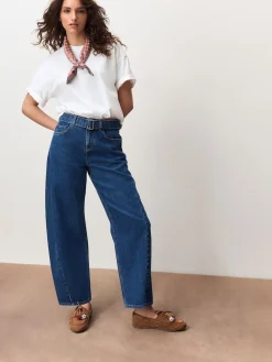 Next Belted Barrel Jeans Dark Blue Clearance