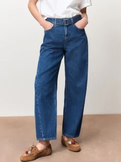 Next Belted Barrel Jeans Dark Blue Clearance