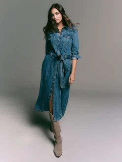 Next Denim Midi Shirt Dress Dark Blue Clearance