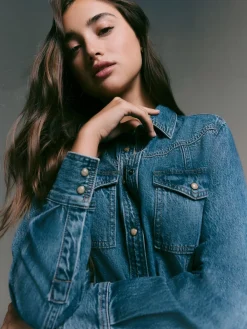 Next Denim Midi Shirt Dress Dark Blue Clearance