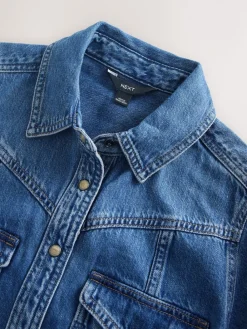Next Denim Midi Shirt Dress Dark Blue Clearance