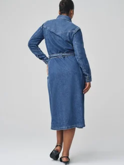 Next Fuller Bust Denim Midi Shirt Dress Dark Blue Discount