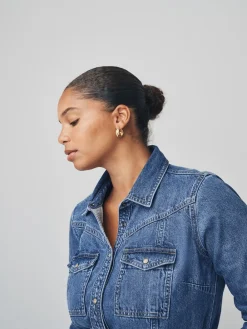 Next Fuller Bust Denim Midi Shirt Dress Dark Blue Discount