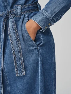 Next Fuller Bust Denim Midi Shirt Dress Dark Blue Discount