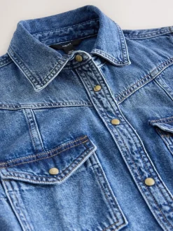 Next Fuller Bust Denim Midi Shirt Dress Dark Blue Discount