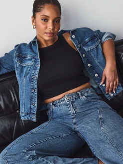 Next Fuller Bust Fitted Denim Jacket Dark Blue Outlet