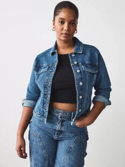 Next Fuller Bust Fitted Denim Jacket Dark Blue Outlet