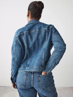 Next Fuller Bust Fitted Denim Jacket Dark Blue Outlet