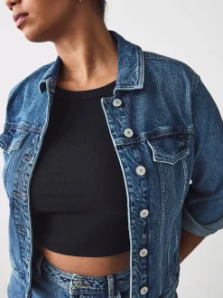 Next Fuller Bust Fitted Denim Jacket Dark Blue Outlet