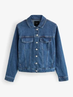 Next Fuller Bust Fitted Denim Jacket Dark Blue Outlet
