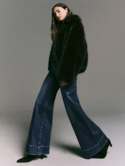 Next High Rise Stretch Wide Leg Jeans Dark Blue Sale