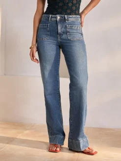 Next Patch Pocket Wide Leg Jeans Dark Blue Discount