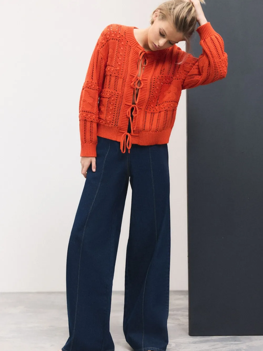 Next Pintuck Wide Leg Denim Joggers Dark Blue Sale