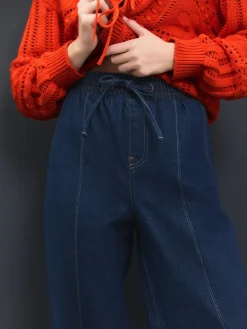 Next Pintuck Wide Leg Denim Joggers Dark Blue Sale