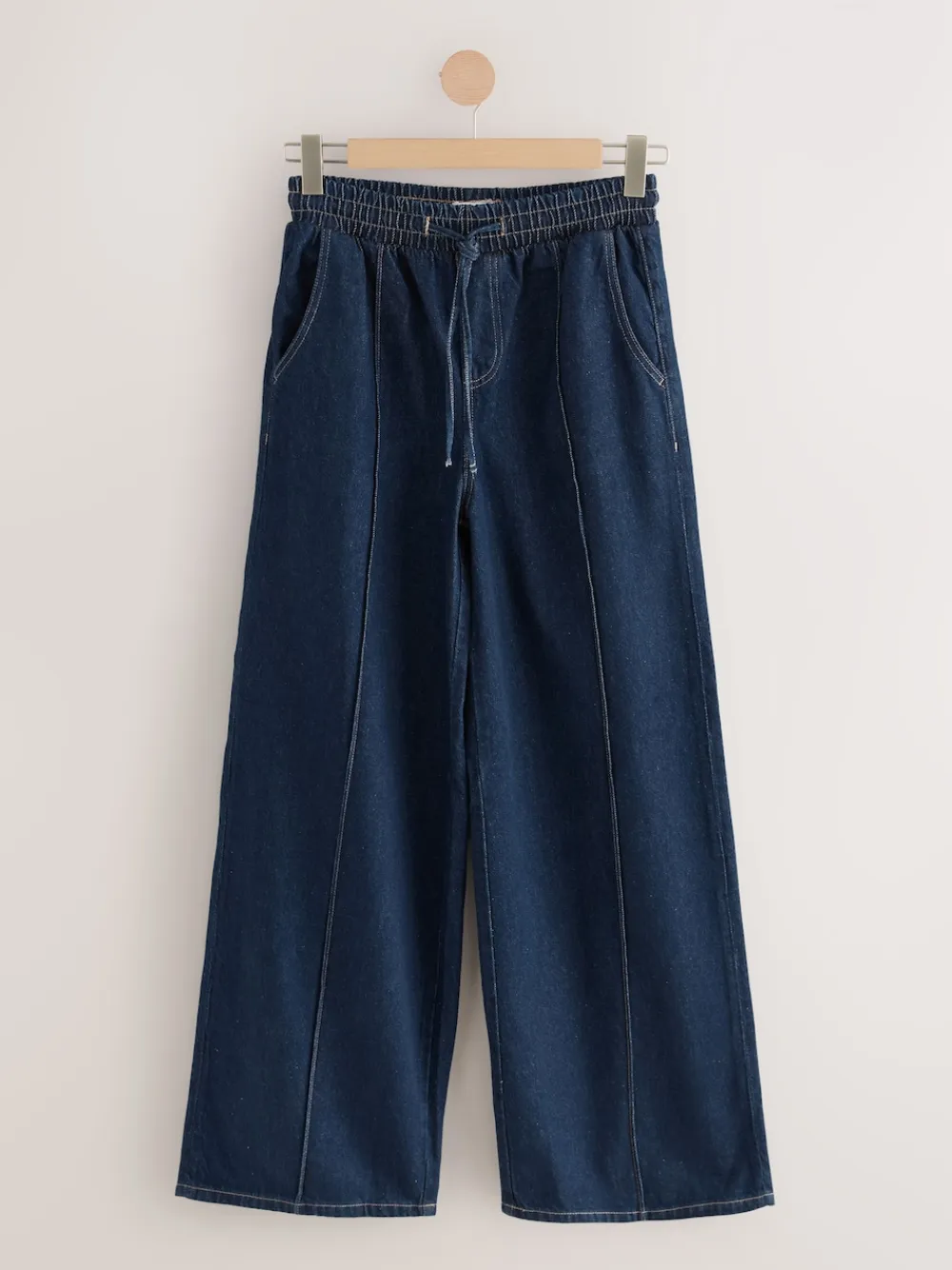 Next Pintuck Wide Leg Denim Joggers Dark Blue Sale