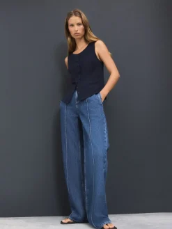 Next Seam Front Straight Leg Jeans Dark Blue