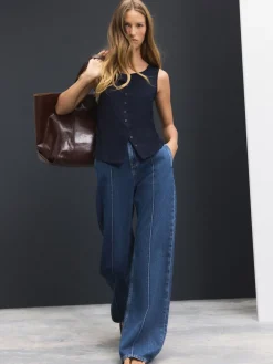 Next Seam Front Straight Leg Jeans Dark Blue