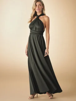 Next Jersey Multiway Wedding Guest Bridesmaid Maxi Dress Dark Green Hot