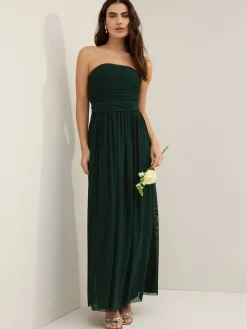 Next Dark Green Mesh Multiway Wedding Guest Bridesmaid Maxi Dress Outlet