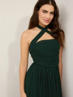 Next Dark Green Mesh Multiway Wedding Guest Bridesmaid Maxi Dress Outlet