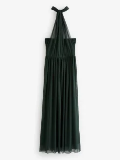 Next Dark Green Mesh Multiway Wedding Guest Bridesmaid Maxi Dress Outlet