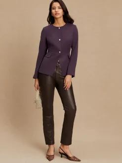 Next Dark Purple Collarless Blazer Discount