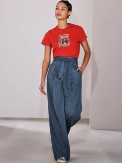 Next Denim Look Superwide Belted Trousers Hot