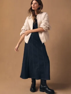 Next Denim Rinse Full Seamed Midi Skirt Clearance