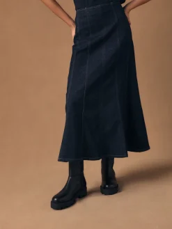 Next Denim Rinse Full Seamed Midi Skirt Clearance