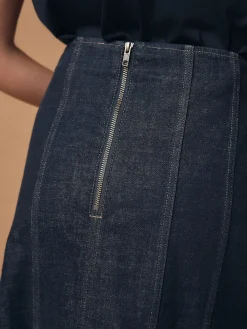 Next Denim Rinse Full Seamed Midi Skirt Clearance