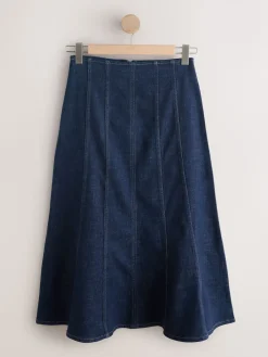 Next Denim Rinse Full Seamed Midi Skirt Clearance