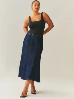 Next Denim Rinse Hourglass Full Seamed Midi Skirt Online