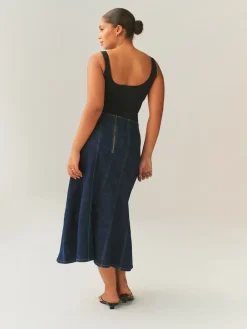 Next Denim Rinse Hourglass Full Seamed Midi Skirt Online