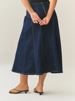 Next Denim Rinse Hourglass Full Seamed Midi Skirt Online